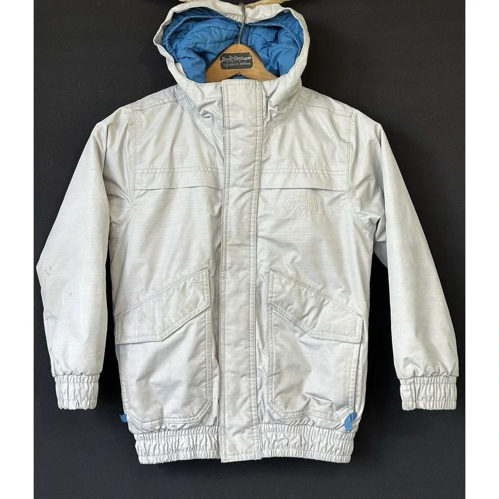 North Face Dryvent Jacket Hooded Gray Outdoor School Sports Boy's Small 7/8